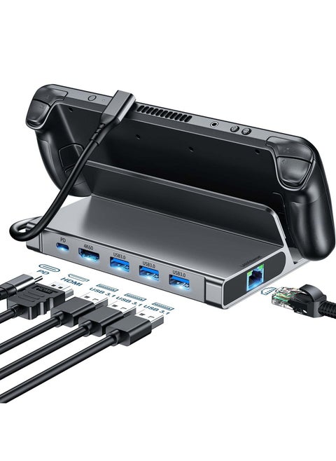 6-in-1 Docking Station for Steam Deck, HDMI 2.0 4K@60Hz, Gigabit Ethernet, 3 USB-A 3.0, USB-C PD Port for Full Speed Charging - Compatible with Valve Stream Deck Accessories