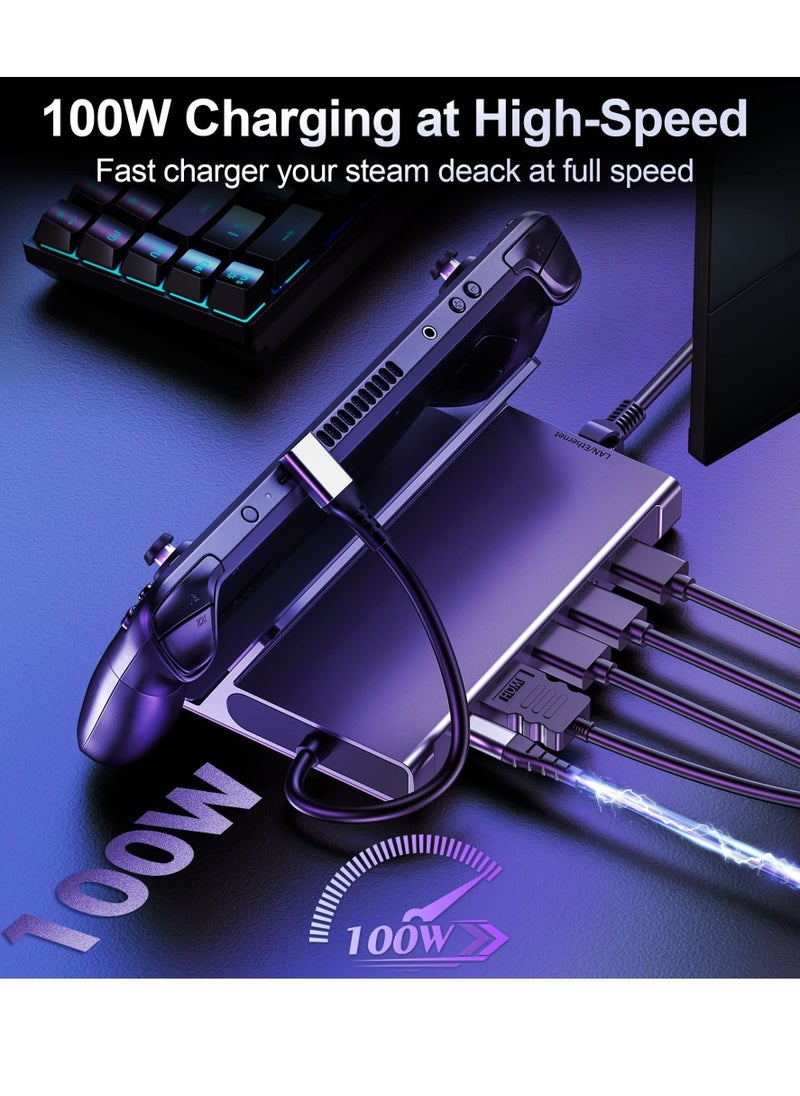 Excefore - 6-in-1 Docking Station for Steam Deck, HDMI 2.0 4K@60Hz, Gigabit Ethernet, 3 USB-A 3.0, USB-C PD Port for Full Speed Charging - Compatible with Valve Stream Deck Accessories - Image 1