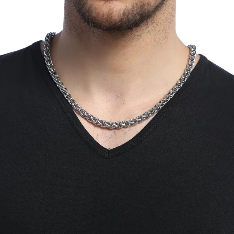 شافين Auger 8 mm. Thick Steel Mens Chain Necklace cy83