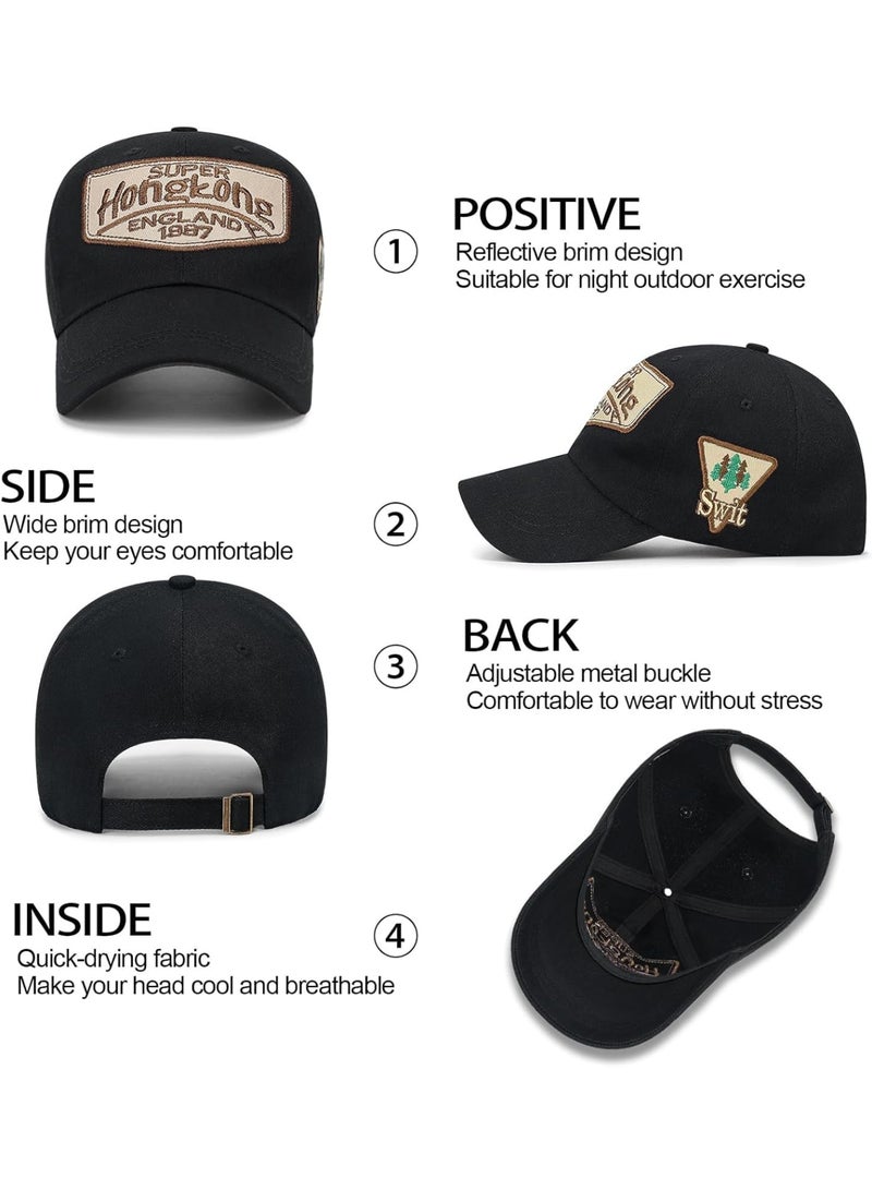 SOLARAE Unisex Vintage Baseball Cap, Trucker Hat, Cotton Embroidered Snapback Sports Cap, Casual Anti UV Sun Hat, Baseball Caps Men, Black - Image 4