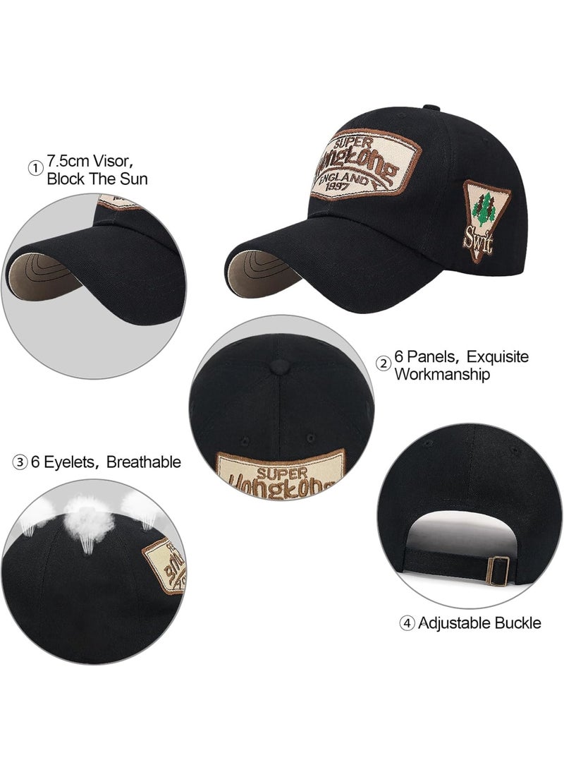 SOLARAE Unisex Vintage Baseball Cap, Trucker Hat, Cotton Embroidered Snapback Sports Cap, Casual Anti UV Sun Hat, Baseball Caps Men, Black - Image 3