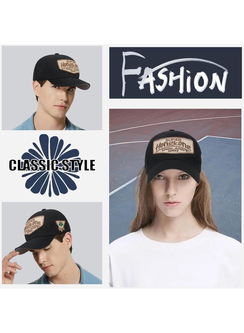 SOLARAE Unisex Vintage Baseball Cap, Trucker Hat, Cotton Embroidered Snapback Sports Cap, Casual Anti UV Sun Hat, Baseball Caps Men, Black - Image 5
