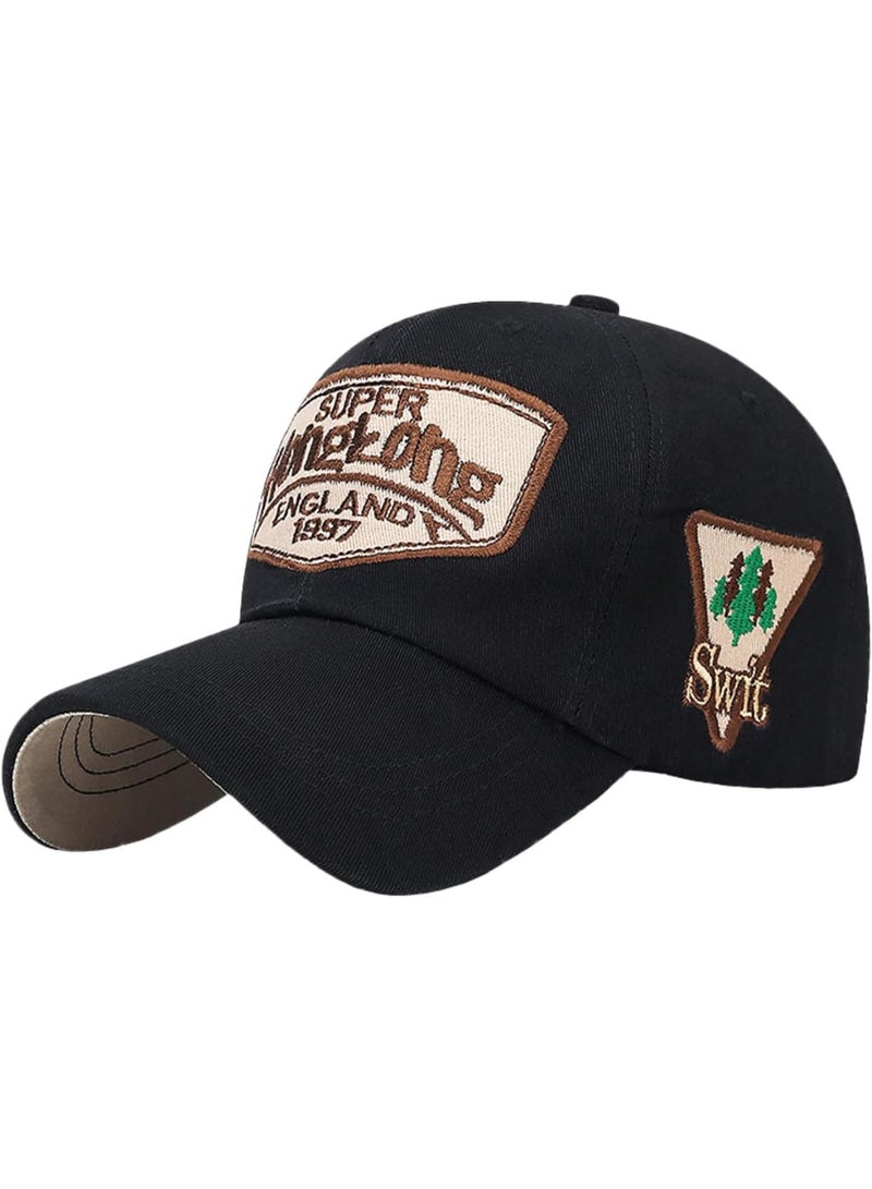 SOLARAE Unisex Vintage Baseball Cap, Trucker Hat, Cotton Embroidered Snapback Sports Cap, Casual Anti UV Sun Hat, Baseball Caps Men, Black - Image 1