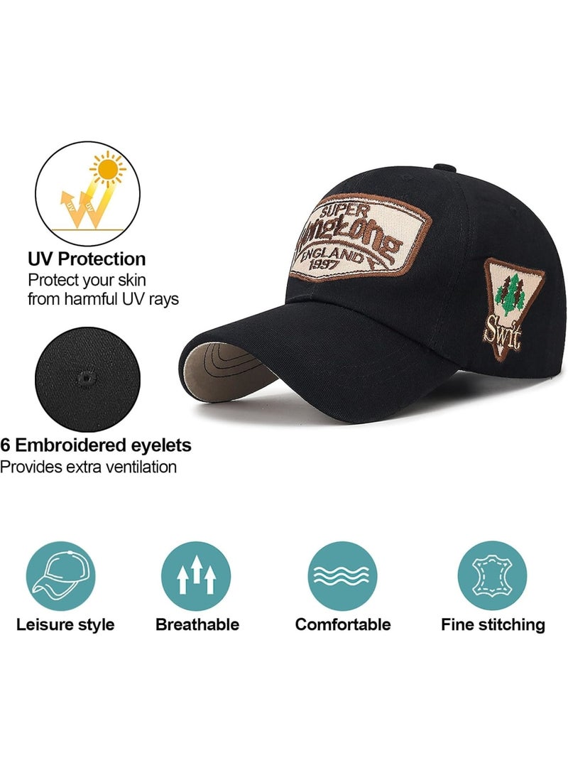 SOLARAE Unisex Vintage Baseball Cap, Trucker Hat, Cotton Embroidered Snapback Sports Cap, Casual Anti UV Sun Hat, Baseball Caps Men, Black - Image 2