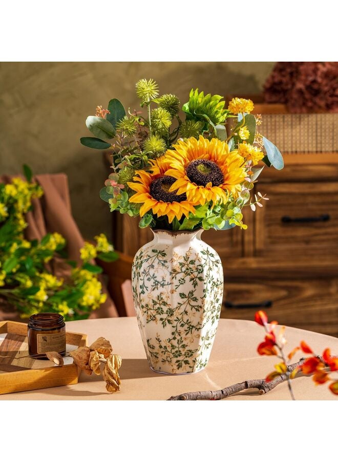 LAMAY Green and Beige Vintage Vase Rustic Ceramic Large Vases for Home Decors, Living Room Decor 9 Inch - Image 4