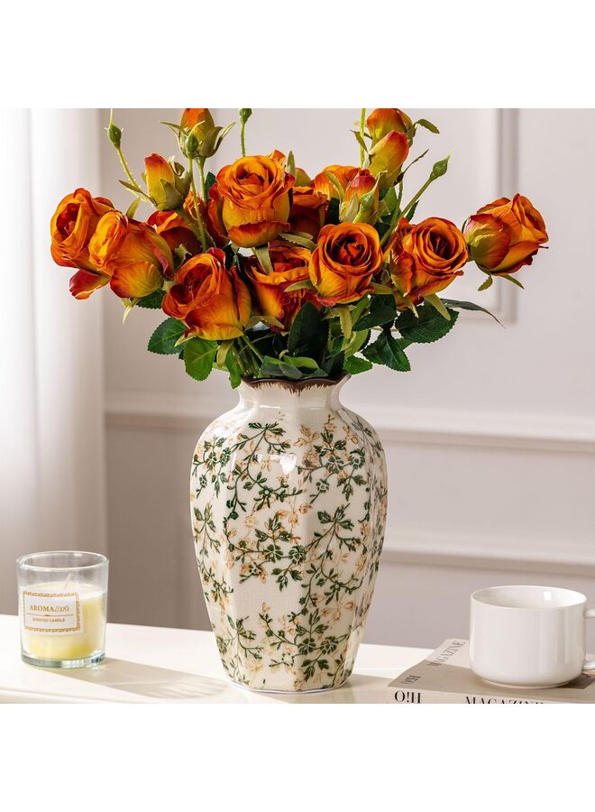 LAMAY Green and Beige Vintage Vase Rustic Ceramic Large Vases for Home Decors, Living Room Decor 9 Inch - Image 1