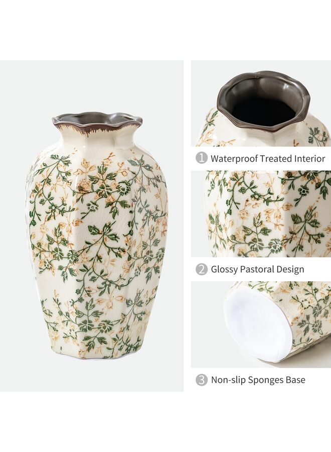 LAMAY Green and Beige Vintage Vase Rustic Ceramic Large Vases for Home Decors, Living Room Decor 9 Inch - Image 2