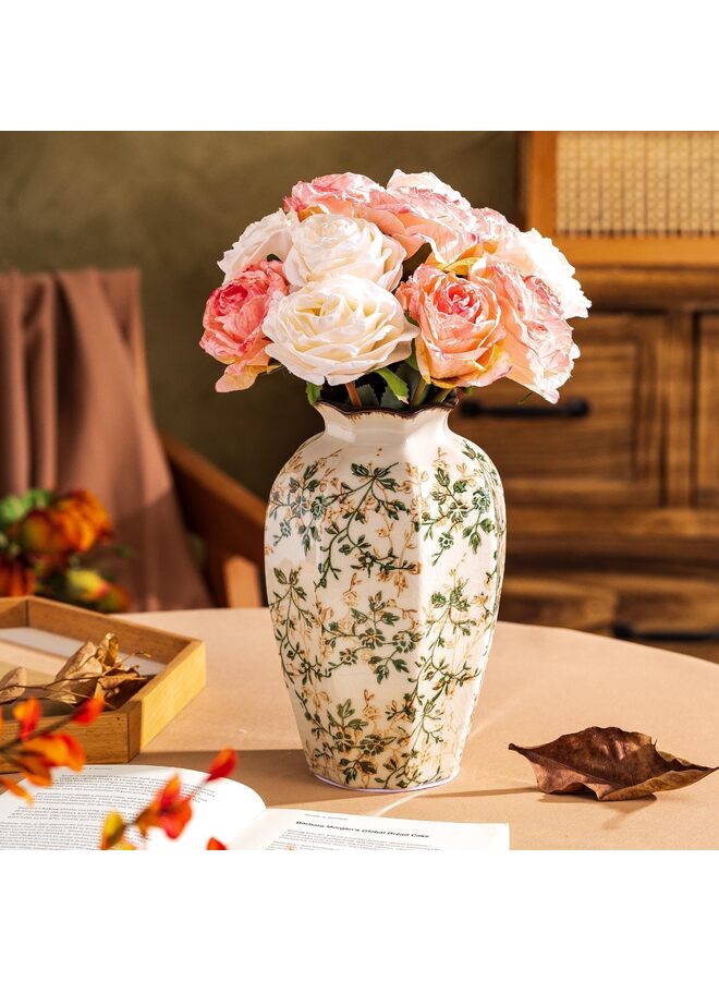 LAMAY Green and Beige Vintage Vase Rustic Ceramic Large Vases for Home Decors, Living Room Decor 9 Inch - Image 5