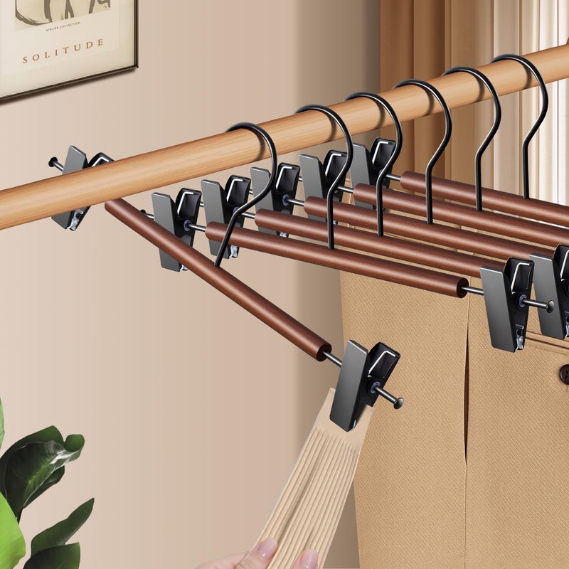 HWAJAN Wooden Pants Hangers with Clips 20 Pack Adjustable Wood Skirt Hangers for Women&Men Space Saving Closet Non Slip Clothes Hanger for Jeans,Trousers,Short,12Inch Brown - Image 4