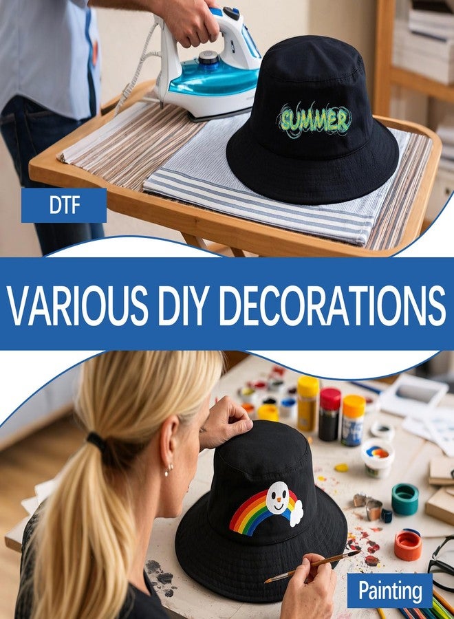 DASSNANE Sublimation Bucket Hat Bulk for Women Men Summer Travel Beach Sun Hat Cap Unisex Custom Made Blank Hats DIY, 8pcs Black Bucket Hat, L - Image 5