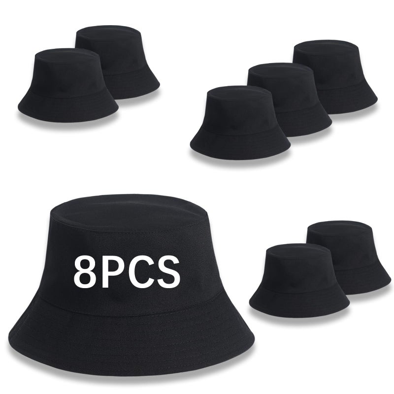 DASSNANE Sublimation Bucket Hat Bulk for Women Men Summer Travel Beach Sun Hat Cap Unisex Custom Made Blank Hats DIY, 8pcs Black Bucket Hat, L - Image 1