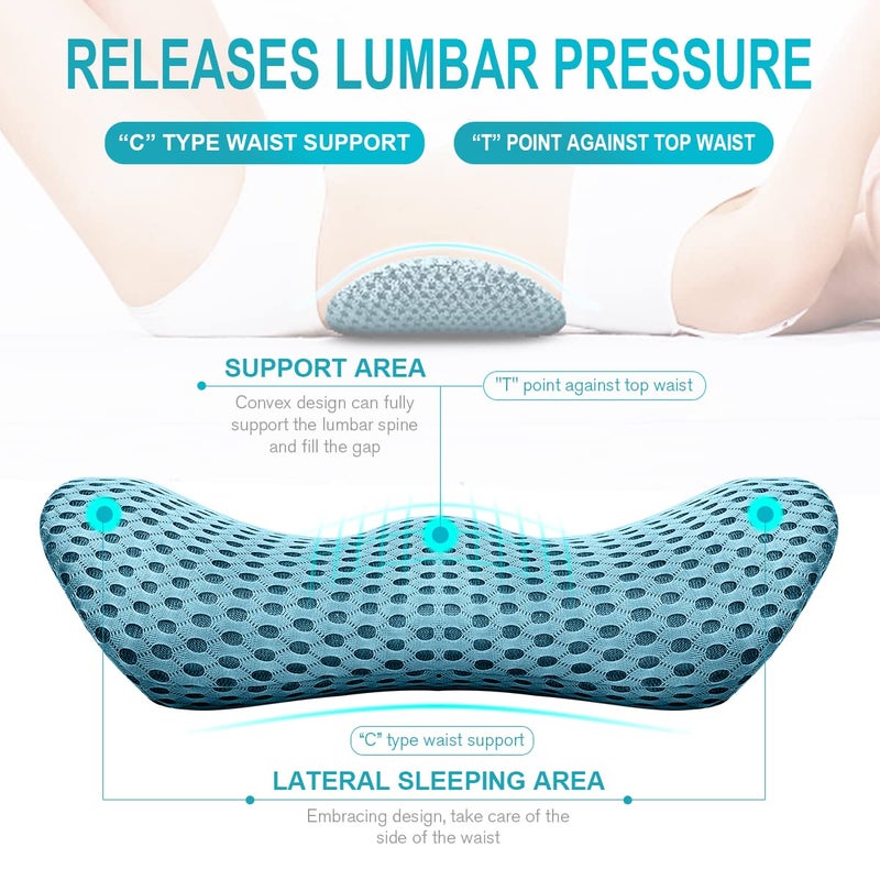 Panduo Lumbar Support Pillow for Office Chair, Memory Foam Lumbar Pillow for Lower Back Pain Relief - Black (Blue) - Image 2