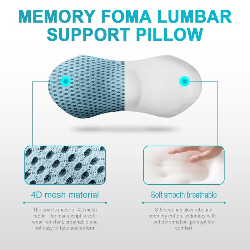 Panduo Lumbar Support Pillow for Office Chair, Memory Foam Lumbar Pillow for Lower Back Pain Relief - Black (Blue) - Image 3