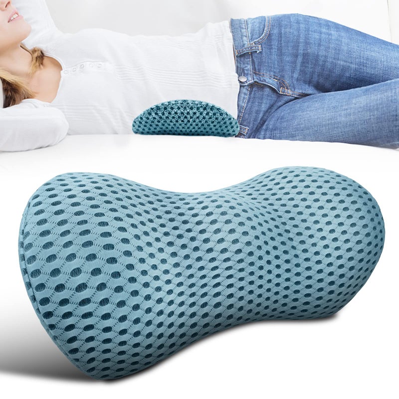 Panduo Lumbar Support Pillow for Office Chair, Memory Foam Lumbar Pillow for Lower Back Pain Relief - Black (Blue) - Image 1