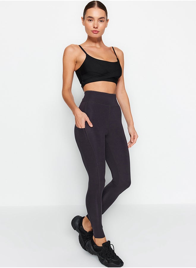 trendyol Dark Anthracite Matte Full Length Knitted Sports Tights with Extra Tummy Control Layer THMAW24TY00026  - Image 2