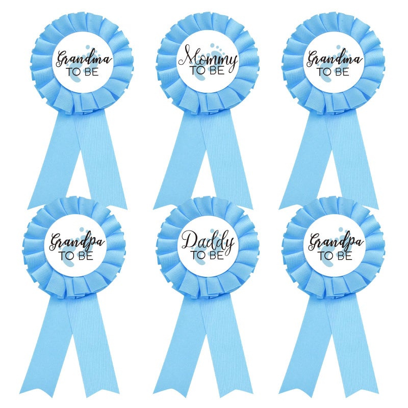 GDTO8820 1 Mommy to be Tinplate Badge Pin for BOY 1 Daddy to be 2 Badges for Grandmas to be 2 Badges for Grandpas to be Baby Shower Button New Mom Gifts Gender Reveals Party Blue Rosette BLUE - Image 2