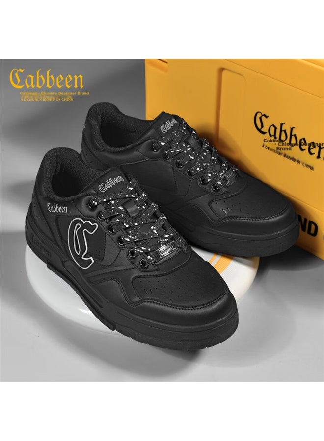Cabbeen Men's Casual Shoes Autumn New Classic Retro Sneakers Thick Sole Height Increasing Comfortable Coal Black Size 44