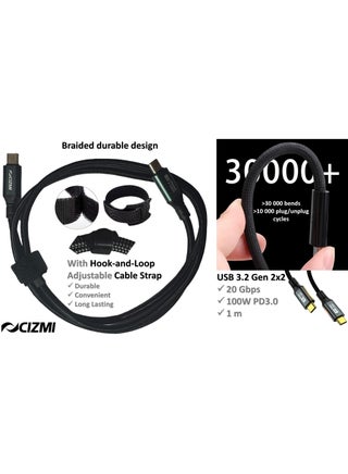 ✦ كابل USB-C بسرعة 20Gbps وقدرة 100W ⌁ USB 3.2 Gen 2x2 | شحن سريع 100W عبر Power Delivery PD 3.0 | USB4 Gen2 | يدعم 8K UHD و4K@60Hz | متوافق مع iPhone وSamsung وغيرها | USB-C | تصميم مضفّر + شريط تثبيت Hook-and-Loop | بطول 1 متر - view 3