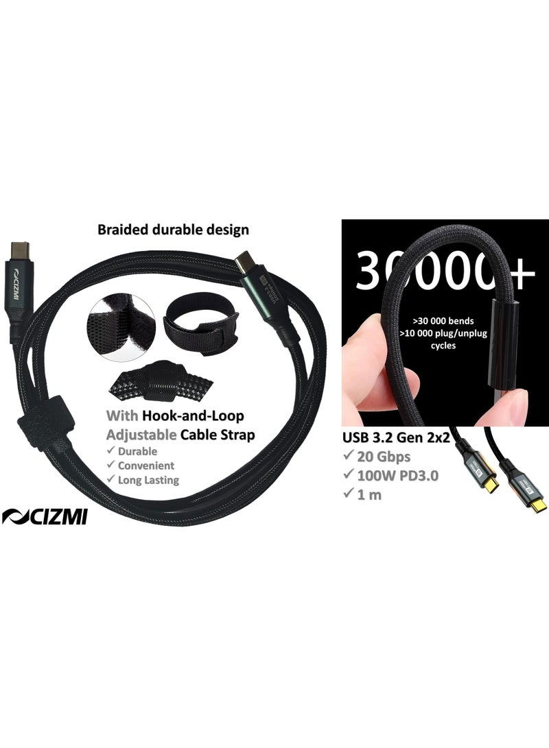 سيزمي ✦ كابل USB-C بسرعة 20Gbps وقدرة 100W ⌁ USB 3.2 Gen 2x2 | شحن سريع 100W عبر Power Delivery PD 3.0 | USB4 Gen2 | يدعم 8K UHD و4K@60Hz | متوافق مع iPhone وSamsung وغيرها | USB-C | تصميم مضفّر + شريط تثبيت Hook-and-Loop | بطول 1 متر - Image 3