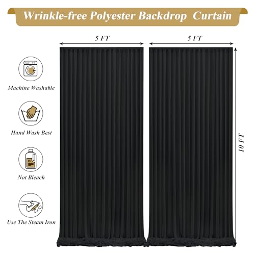 Shillance Black Backdrop Curtains Wrinkle Free Black Photo Backdrop Drapes for Wedding Birthday Party Backdrop Drapes Graduation Background Backdrop Stand 5ft x 10ft, 2 Panels - Image 4