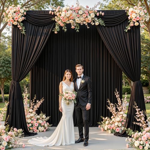 Shillance Black Backdrop Curtains Wrinkle Free Black Photo Backdrop Drapes for Wedding Birthday Party Backdrop Drapes Graduation Background Backdrop Stand 5ft x 10ft, 2 Panels - Image 1