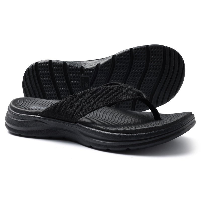 KIDMI Women's Arch Support Flip Flops with Soft Cushion Comfortable Summer Beach Slip On Walking Thong Sandals, Black size 41 - Image 1