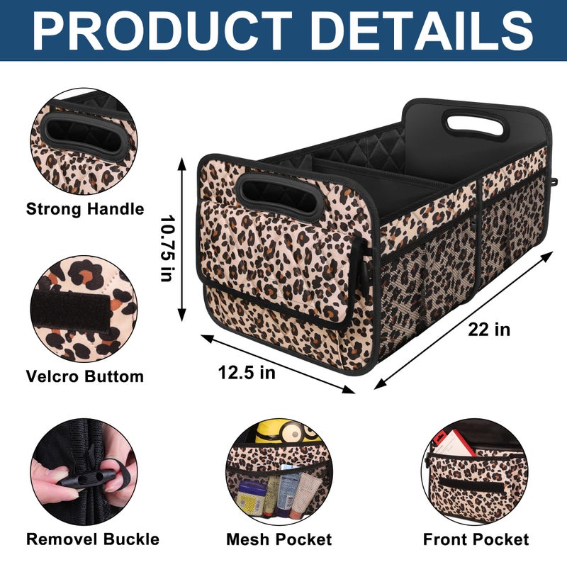 Deosk Car Trunk Organzier for suv,Car Organziers and Storage with 6 Big Pocket for Women/Men 50L Waterproof Polyester Trunk Organzier for Minivan/Truck(Medium,Leopard print) - Image 3