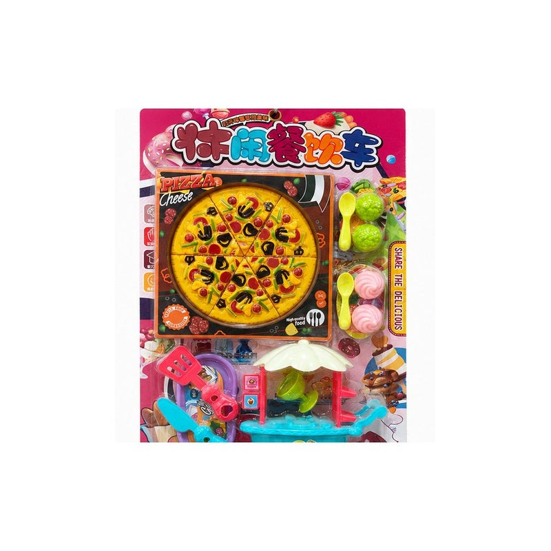 Pizza Toy Playset for Kids, Pretend Play Food Cutting Set with Pizza Cart and Accessories - Image 1
