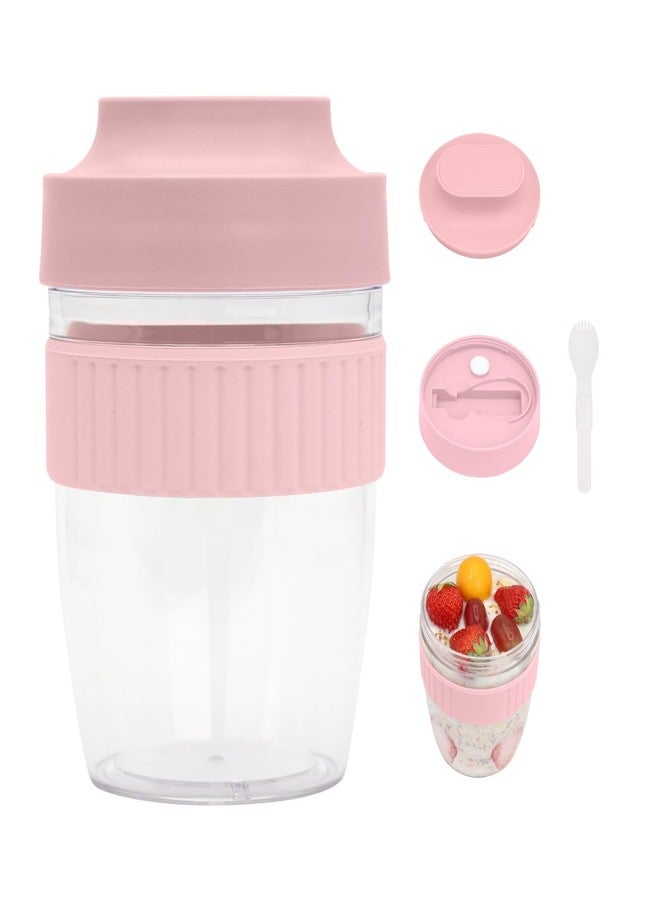 daasigwaa Breakfast On The Go Cups, Overnight Oats Containers With Lid And Folding Spoon, Take And Go Yogurt Cereal Snack Parfait Salad Containers For Lunch, Fruit & Vegetable Jar, 20 oz(Pink) - Image 1