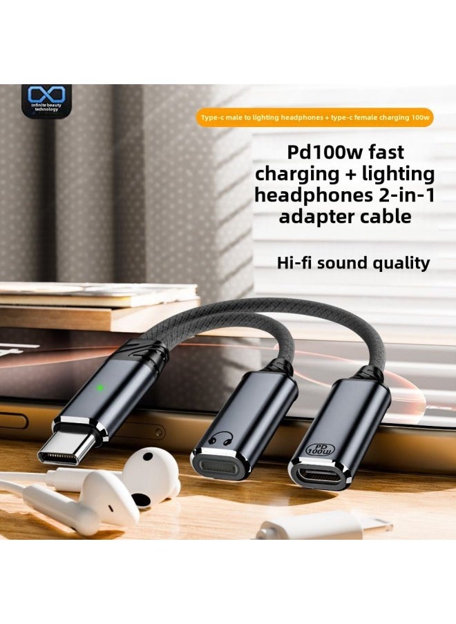 Generic - Suitable For Apple Lightning Headset To Typec Headset To Listen To Songs Plus Power Supply PD Fast Charging Support Cracked Version-Color:Audio 204cl-100t Gray (c Female + L Female) - Image 1