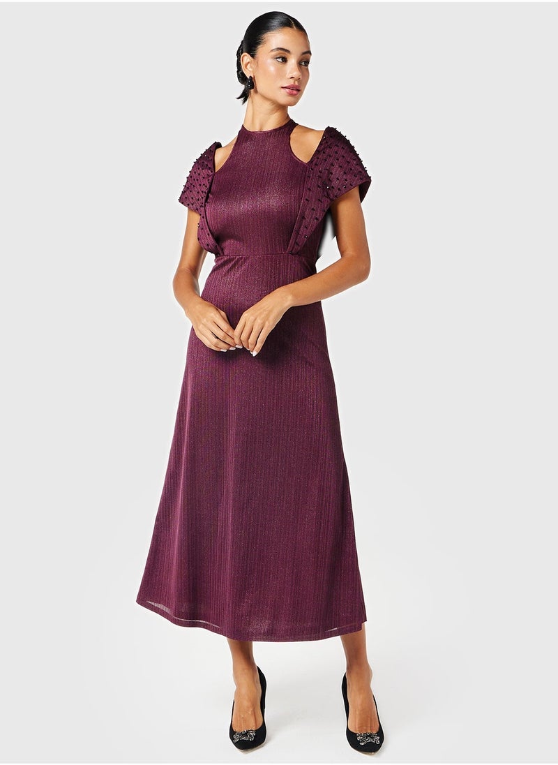 Threadz by Ajooni Embellished Plum Dress - Image 3