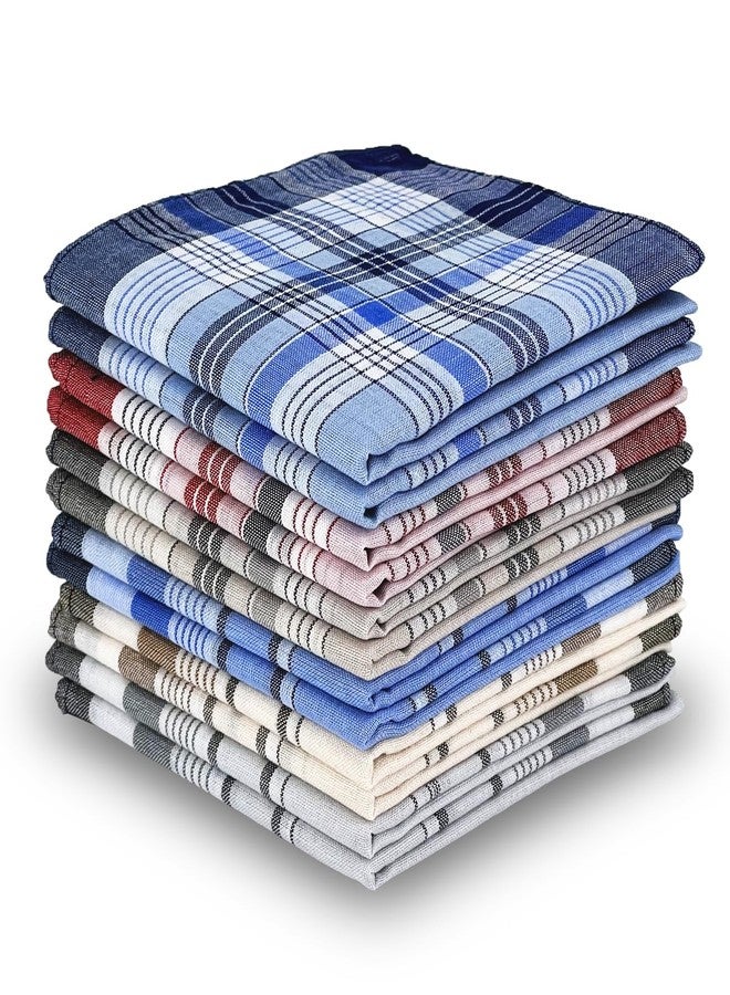 ZGZUN 12 Pack Men's Handkerchiefs Cotton Handkerchief for Men Classic Assorted 16 Inch Large Mens Pocket Square Hankies Gents Hankerchieves with Check - Image 1