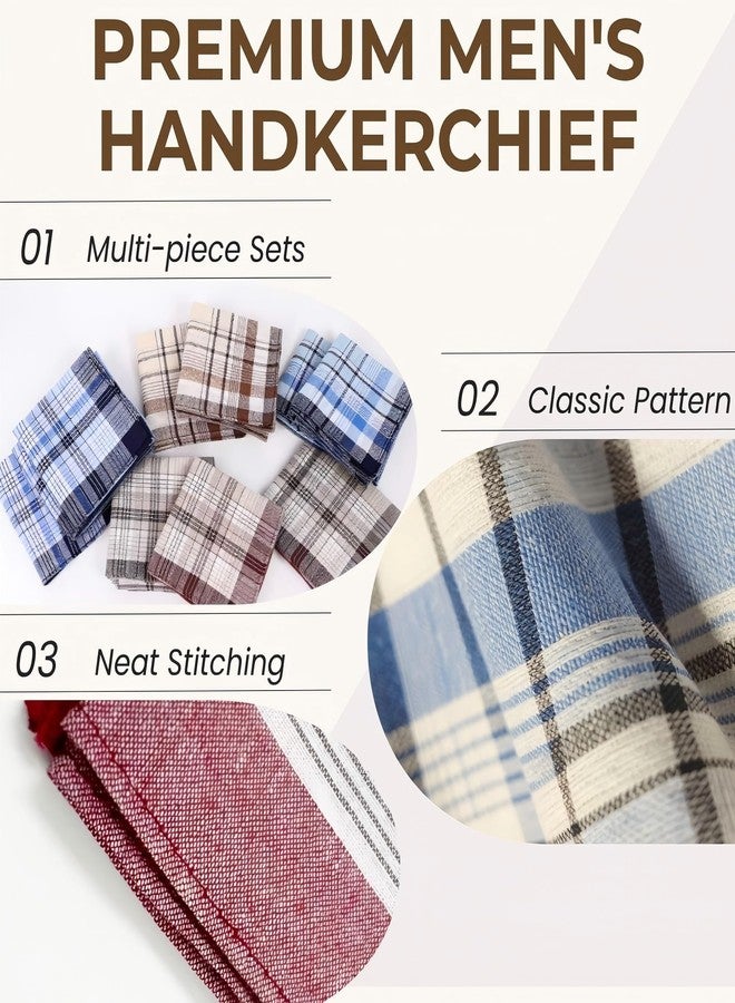 ZGZUN 12 Pack Men's Handkerchiefs Cotton Handkerchief for Men Classic Assorted 16 Inch Large Mens Pocket Square Hankies Gents Hankerchieves with Check - Image 2