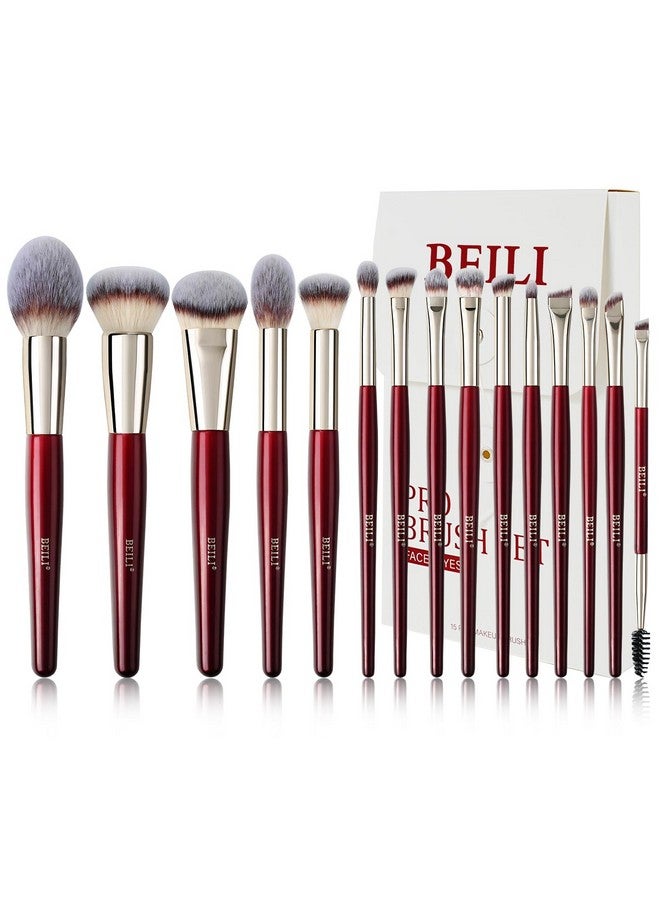 BEILI Makeup Brushes 15Pcs Make Up Brushes Set Premium Vegan Foundation Concealers Blush Eyeshadow Eyeliner Powder Highlighter Blending Face Brush Set(Red) - Image 1