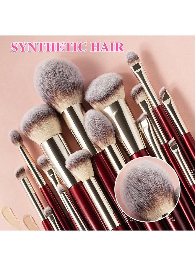 BEILI Makeup Brushes 15Pcs Make Up Brushes Set Premium Vegan Foundation Concealers Blush Eyeshadow Eyeliner Powder Highlighter Blending Face Brush Set(Red) - Image 2