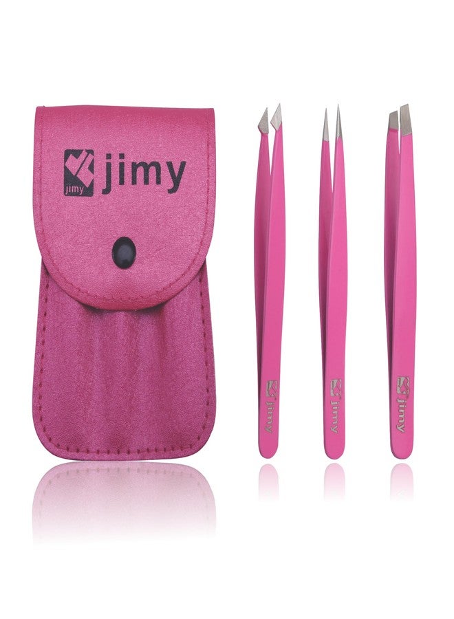 Jimy Eyebrow Tweezers - High Precision Slant Tips Tweezers, Superior Grip, Stainless Steel Tweezers for Women Facial Hair, Sleek Design for Ingrown Hair (Pack Of 3) - Image 1