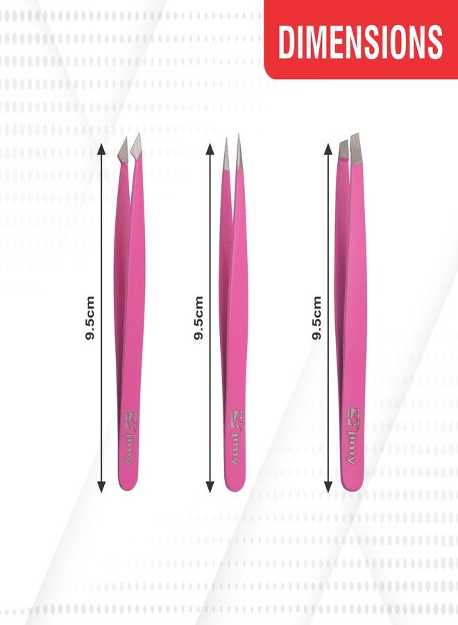 Jimy Eyebrow Tweezers - High Precision Slant Tips Tweezers, Superior Grip, Stainless Steel Tweezers for Women Facial Hair, Sleek Design for Ingrown Hair (Pack Of 3) - Image 3