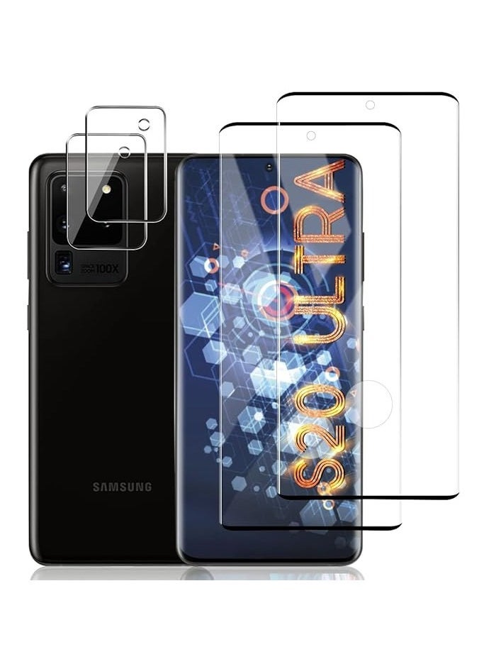 [2+2 Pack] S20 Ultra Glass Screen Protector, HD Clear 9H Tempered Glass Scratch Resistant, Fingerprint Unlock, 3D Curved, Bubble-Free  - Image 1