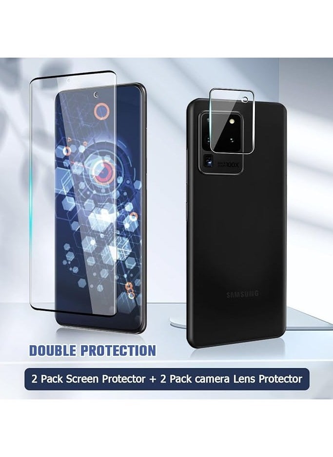 [2+2 Pack] S20 Ultra Glass Screen Protector, HD Clear 9H Tempered Glass Scratch Resistant, Fingerprint Unlock, 3D Curved, Bubble-Free  - Image 2