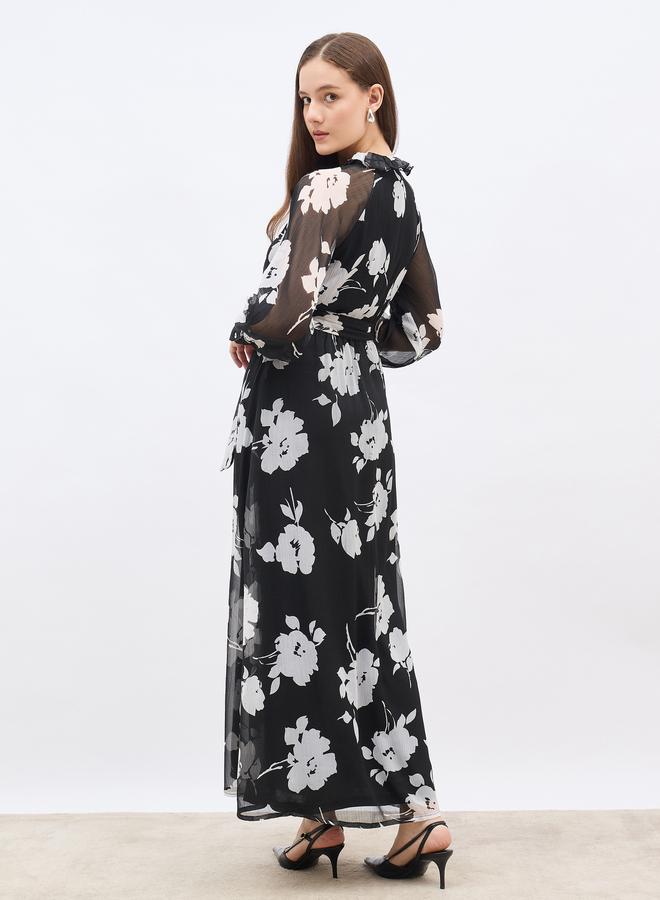 Styli Floral Print A-Line Maxi Dress With Tie Belt - Image 5