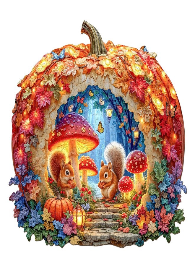 AEEKDOOK Wooden Puzzles for Adults - Pumpkin Forest Wood Puzzles Adult - Unique Animal Shape Wooden Jigsaw Puzzles for Adults - Birthday Gifts Puzzle Lovers, Family (10.6 * 11.4in -200 pcs) - Image 1