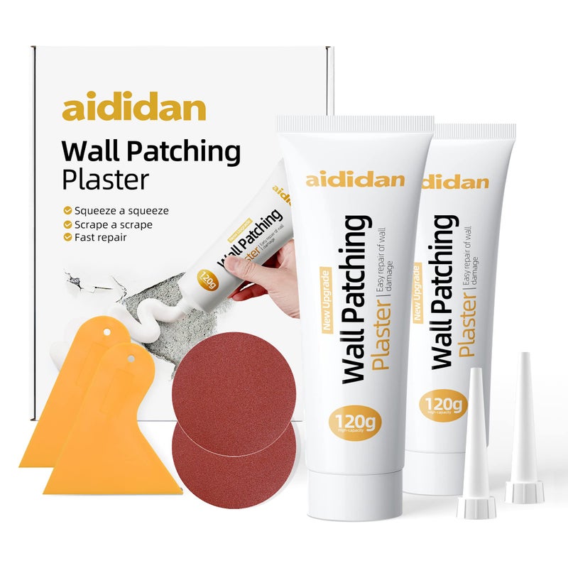 aididan 2pcs Drywall Repair Kit Hole Repair Patch Kits Wall Spackle Repair Paste Wall Mending Agent Quick Fix Solution for Home Wall, White Repair Putty Plaster Dent & Wood Scratch Repair - Image 1