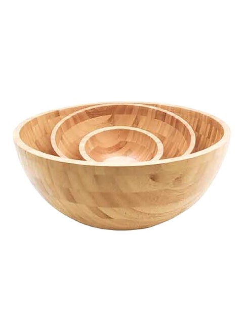 Durable Easy Cleaning Round Shaped Bamboo Salad Bowl Brown 13 x 28 x 28 cm G15-SQ072