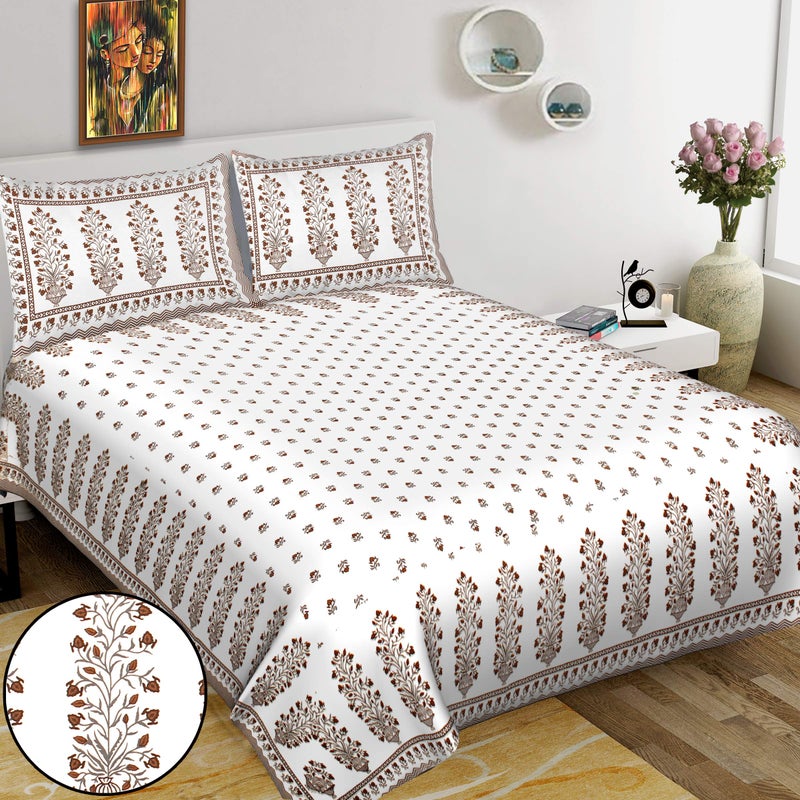 BedZone Rajasthani Tradional 100% Cotton Double Super King Size Double Bedsheet with 2 Pillow Covers, 240 TC, Size 108 inch by 100 inch (Multi) - Image 2