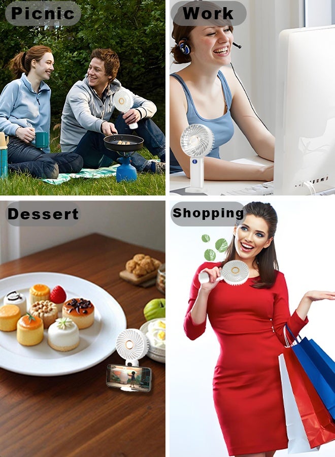 JISULIFE Portable Handheld Fan-5 Gear Mini Fan Rechargeable-Handheld/Desk stand 2 in 1 Usb Fan-Digital Display Silent Fan with Base-Long Endurance Picnic/Work/Table/Shopping Fan (White) - Image 4