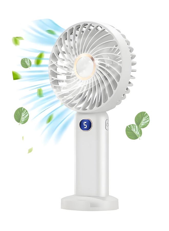 JISULIFE Portable Handheld Fan-5 Gear Mini Fan Rechargeable-Handheld/Desk stand 2 in 1 Usb Fan-Digital Display Silent Fan with Base-Long Endurance Picnic/Work/Table/Shopping Fan (White) - Image 1