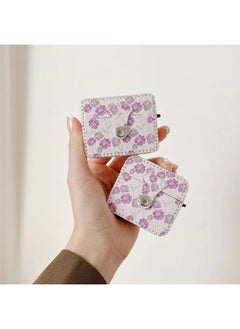 Suitable For AirPods 4 Headphone Case Cartoon All-inclusive Leather Case For Apple1/2 Generation Pro2 Bluetooth Protective Case One-piece Case-Color:One-piece Leather Case-purple Small Flowers-Model:Airpods Pro2 (protective Sleeve)