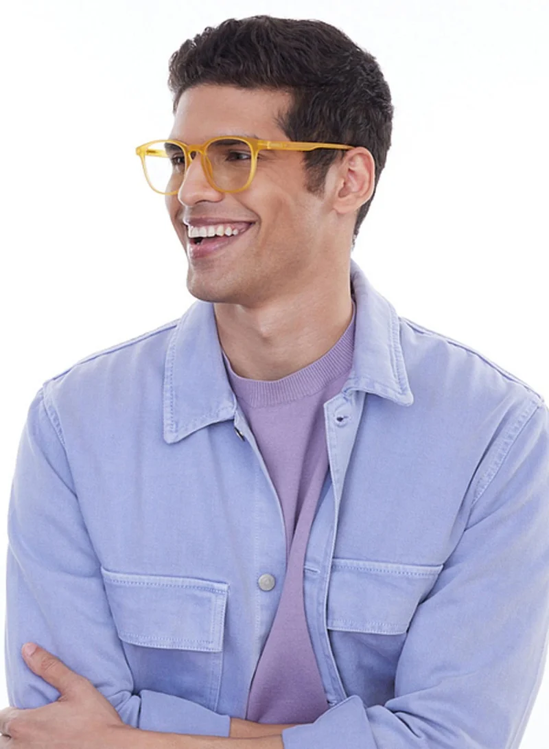 Lenskart Hustlr LENSKART BLU Hustlr | Peyush Bansal Glasses For Eye Protection From Digital Screens | Computer Glasses with Blue Cut, Anti Glare & UV Protection | Lightweight Specs With Zero Power | Medium | Amber