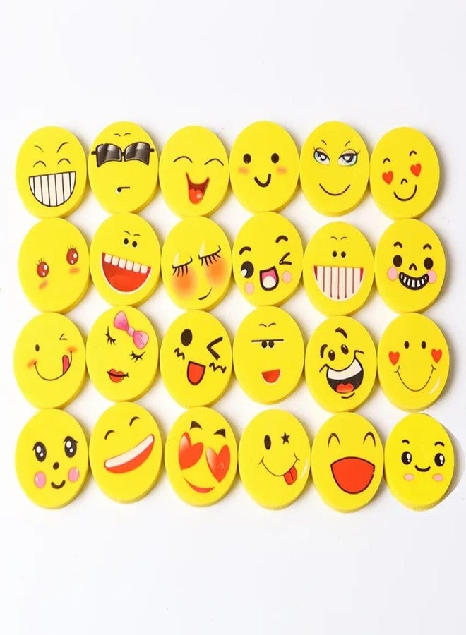 VTL Smiley Face Erasers for Kids & Students | Cute Emoji Pencil Erasers for School, Drawing & Return Gifts | Soft Non-Toxic Rubber Erasers | Assorted Designs | Pack of 24 - Image 1