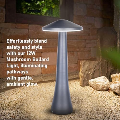 GIGAWATTS Mushroom 20 Outdoor Garden Light – 12W Integrated Light 101% Rust & Waterproof Die-Casting Aluminum, Polycarbonate Grey Exterior Fixture Lamp for Garden, Boundary, Street & Home Entrance - Image 5